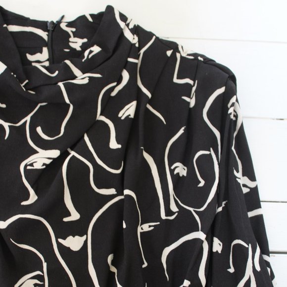 Zara Black and White Abstract Print Long Sleeve Blouse - Picture 6 of 7